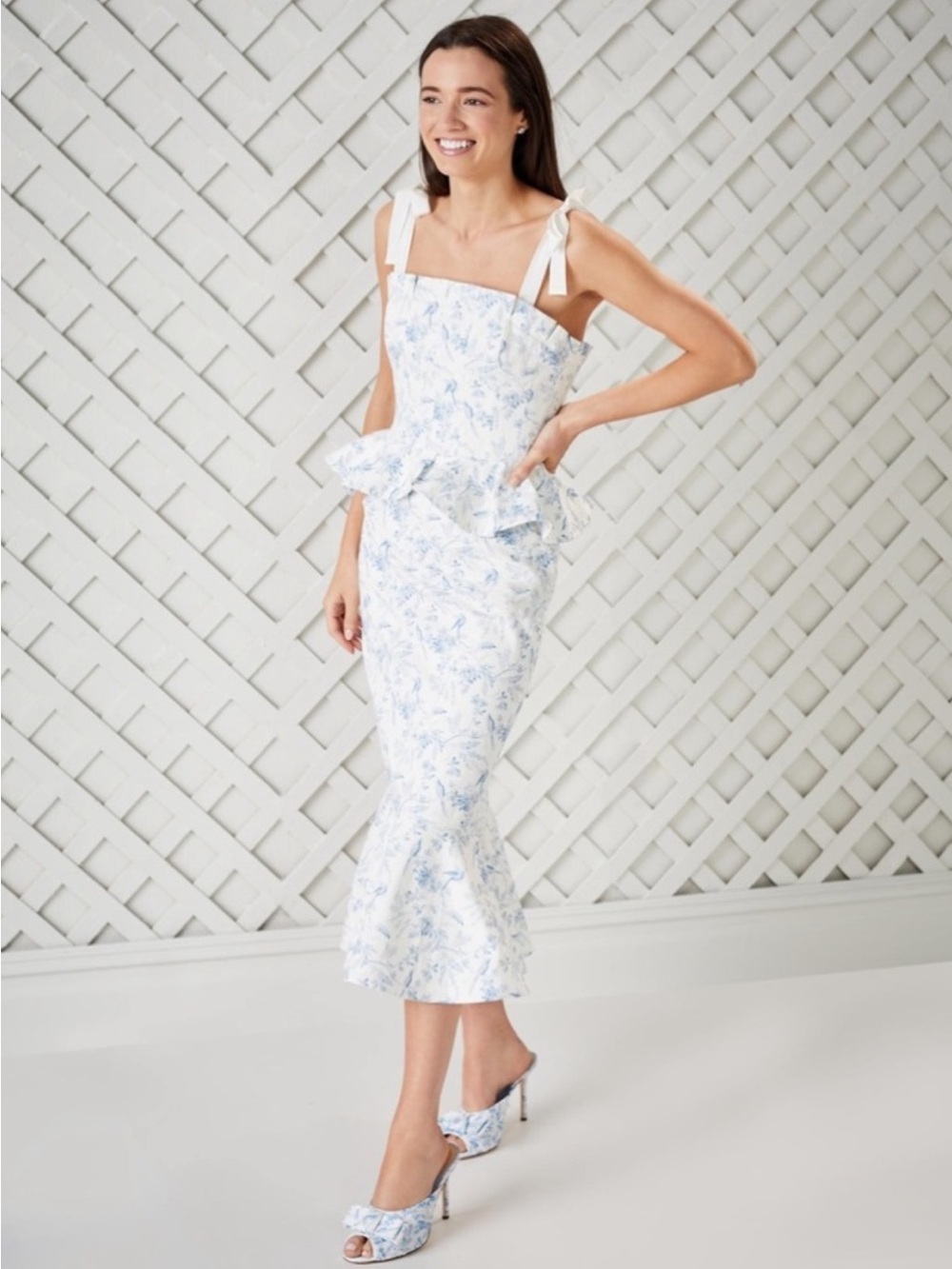 ANTONIO MELANI White Dress with Light Blue Floral Accents